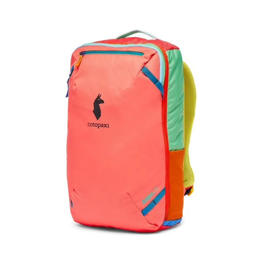 A front view of the Cotopaxi Allpa 28L Travel Pack in Del Dia with a white background.