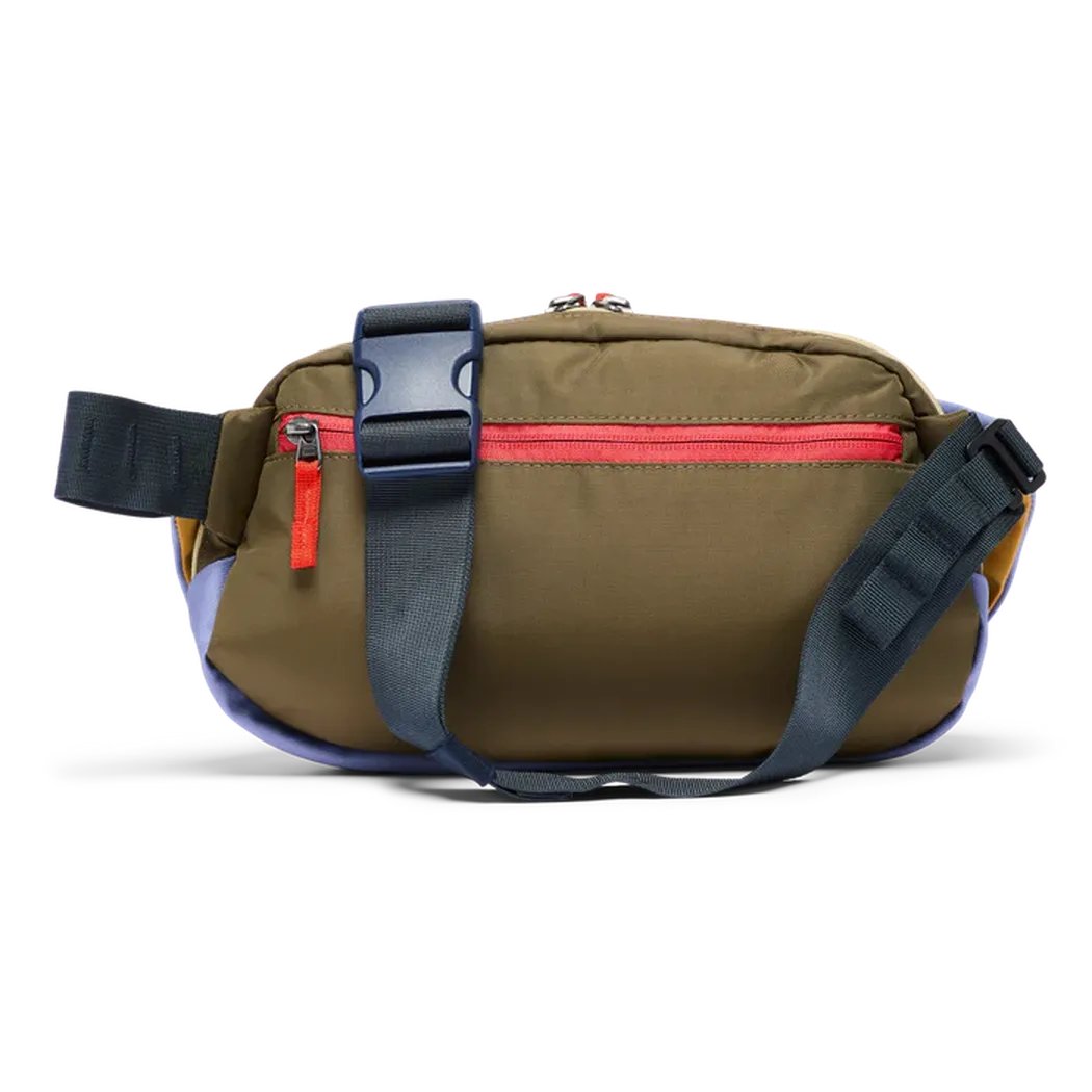 The Abyss/Coastal Cotopaxi Coso 2L Hip Pack is shown from the front with a red zipper and black straps against a white background.
