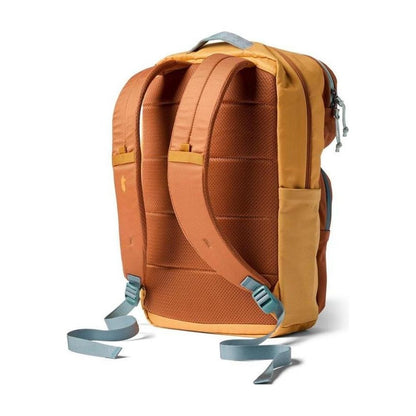 Back view of the Cotopaxi Tasra 16L Backpack in Fatigue showing padded shoulder straps and a white background.