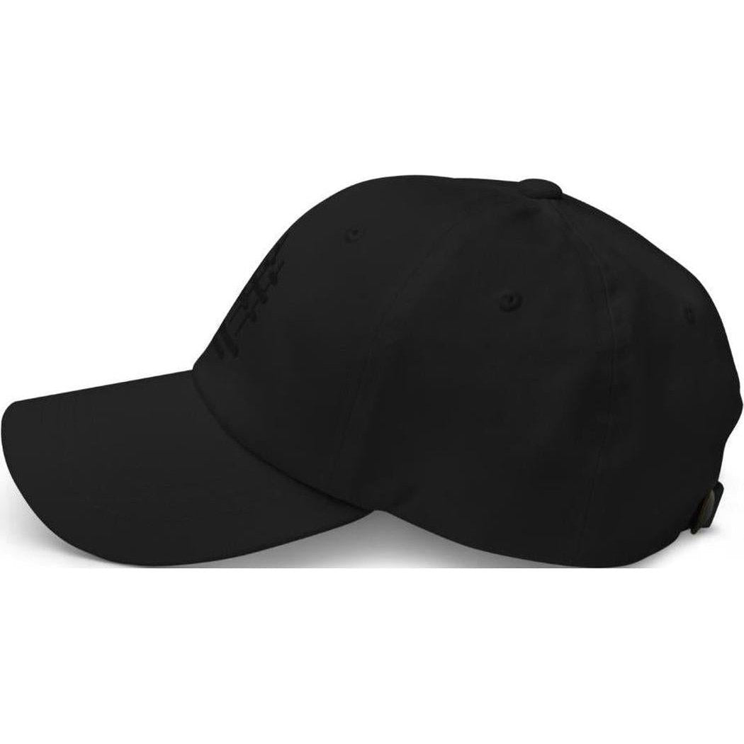 Side view of the Cuyahoga Valley Clothing Company Classic Dad Hat in Black against a white background.