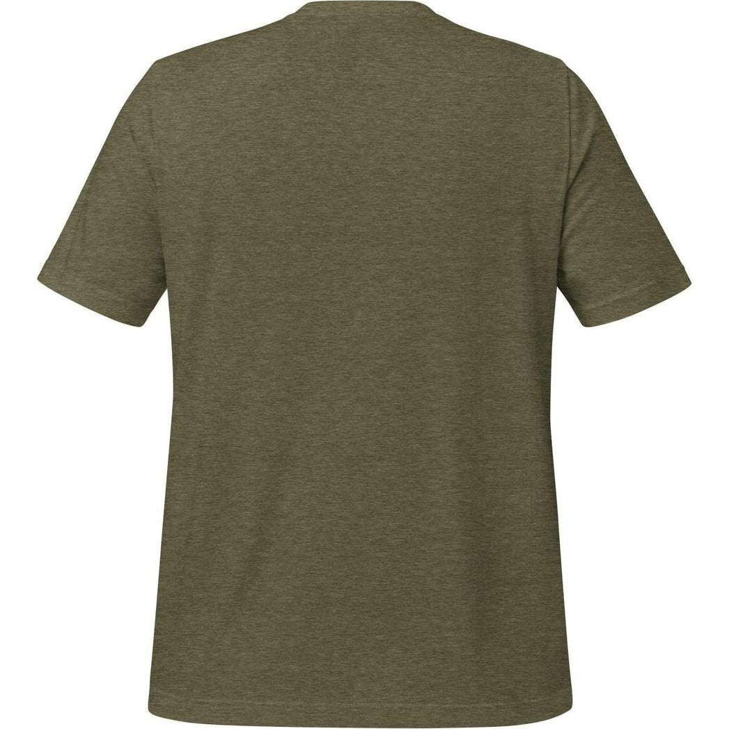 Back view of the Cuyahoga Valley Clothing Company CVNP Tree-Shirt in Heather Olive against a white background.