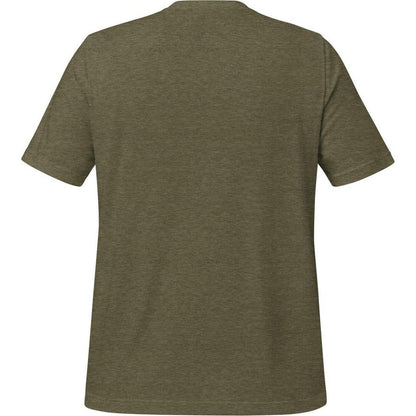 Back view of the Cuyahoga Valley Clothing Company CVNP Tree-Shirt in Heather Olive against a white background.
