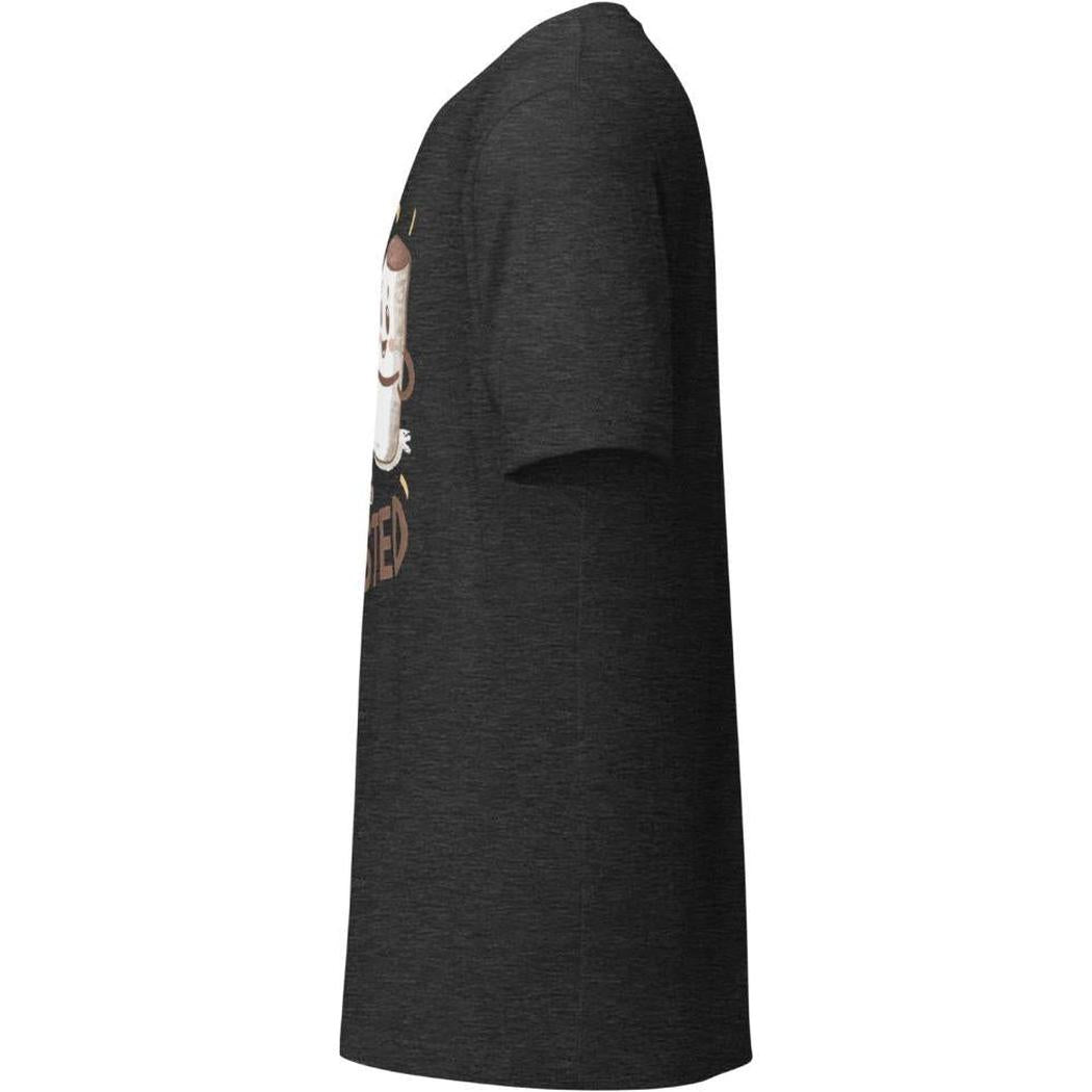 Side view of the Cuyahoga Valley Clothing Company Let's Get Toasted T-Shirt in DarkGreyHeather showing the graphic design on the front.