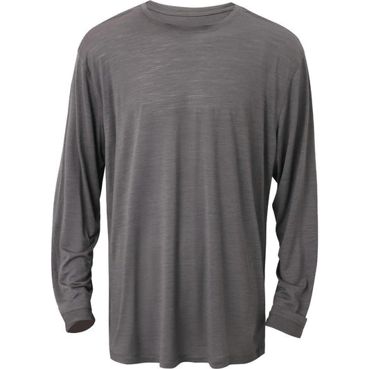 A front view of the Cuyahoga Valley Clothing Company Men's Merino Long Sleeve in Granite Gray against a white background.