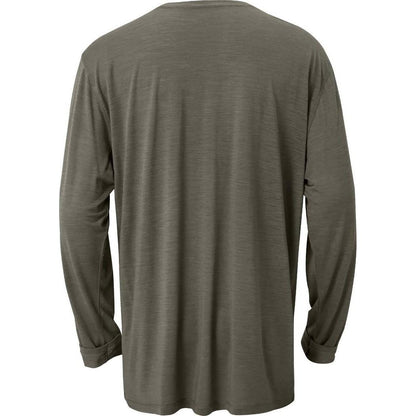 Back view of the Cuyahoga Valley Clothing Company Men's Merino Long Sleeve in Granite Gray with long sleeves and a plain back.