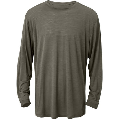 A front view of the Cuyahoga Valley Clothing Company Men's Merino Long Sleeve in Granite Gray against a white background.