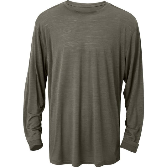 A front view of the Cuyahoga Valley Clothing Company Men's Merino Long Sleeve in Granite Gray against a white background.