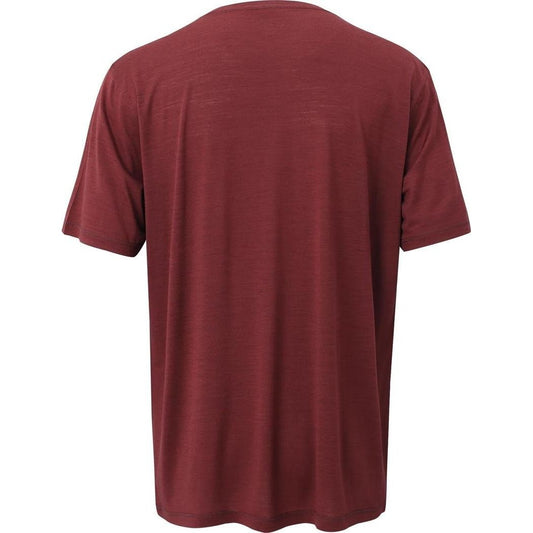Back view of the Cuyahoga Valley Clothing Company Men's Merino Short Sleeve in Oxblood Red against a white background.