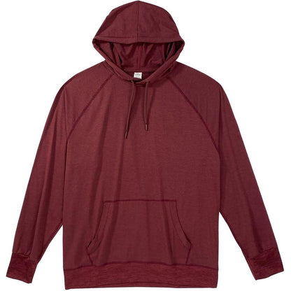 A front view of the Cuyahoga Valley Clothing Company Men's Performance Tech Hoodie 2.0 in Heather Windsor showing the hood and front pocket against a white background.