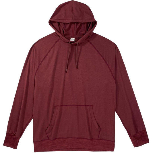 A front view of the Cuyahoga Valley Clothing Company Men's Performance Tech Hoodie 2.0 in Heather Windsor showing the hood and front pocket against a white background.