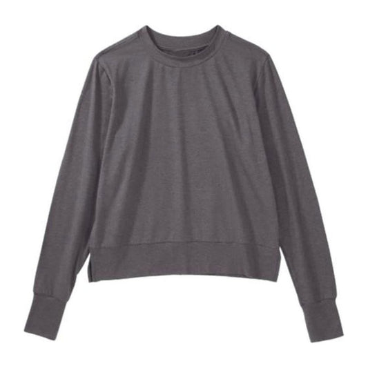 A front view of the Cuyahoga Valley Clothing Company Women's Performance Tech Crew Neck Sweatshirt 2.0 in Volcanic Glass against a white background.