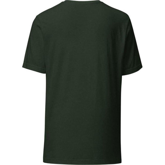 Back view of the Cuyahoga Valley Clothing Company Woodsey Waterfall T - Shirt in Heather Emerald against a white background.