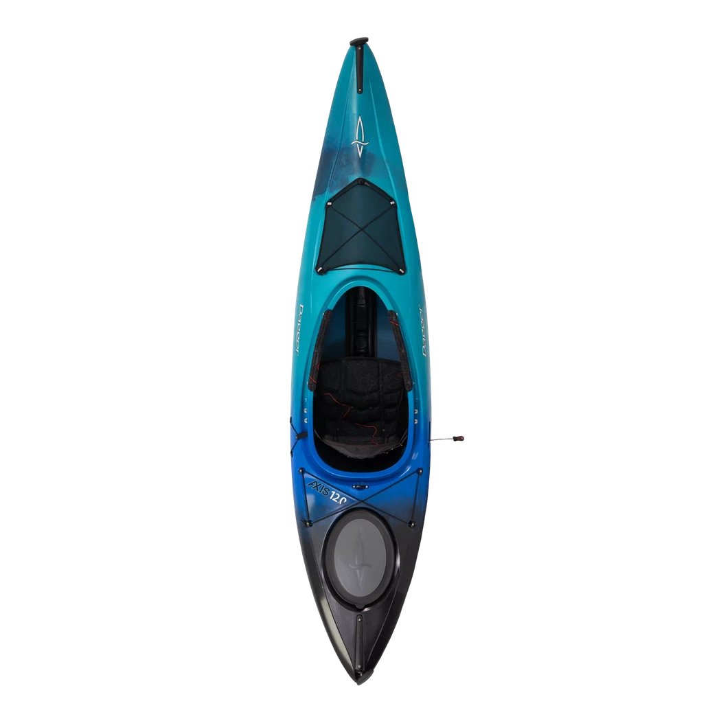 A top-down view of the Dagger Axis 12.0 kayak in Aurora color, showing the cockpit and storage hatch against a white background.