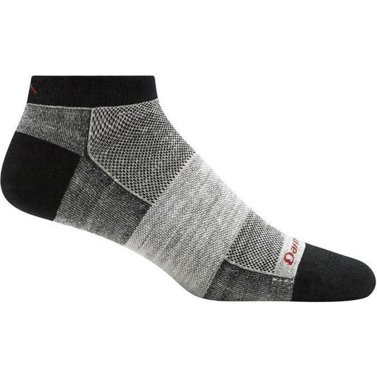 Side view of the Darn Tough 1437 No Show Lightweight Charcoal sock showing the mesh and cushioned sections against a white background.
