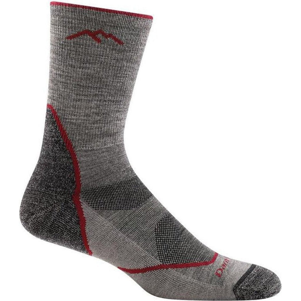 Side view of the Darn Tough Men's Light Hiker Micro Crew Lightweight with Cushion in Black showing the cushioned footbed against a white background.