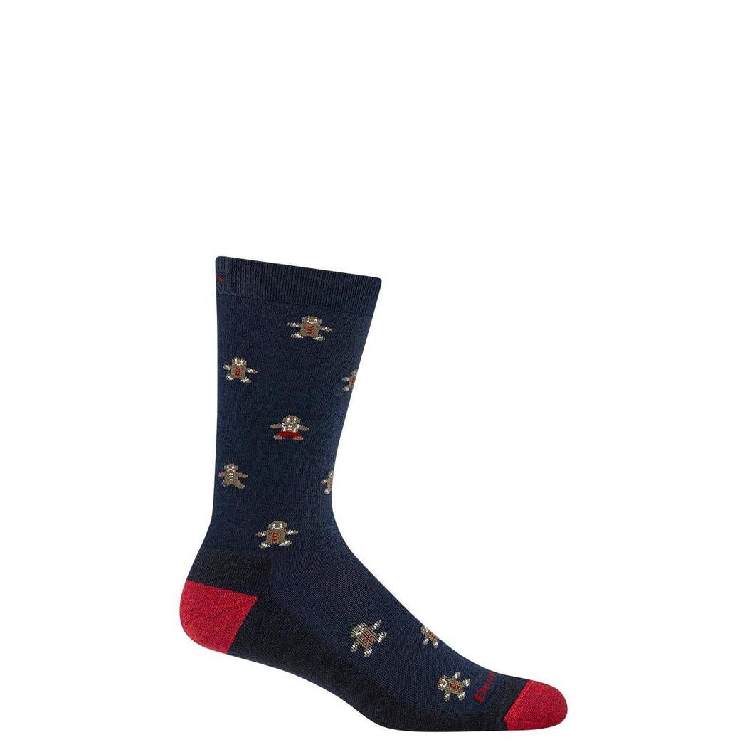 A side view of the Darn Tough Men's Oh Snap Lightweight with Cushion socks in Eclipse color, showing the pattern and red toe and heel against a white background.