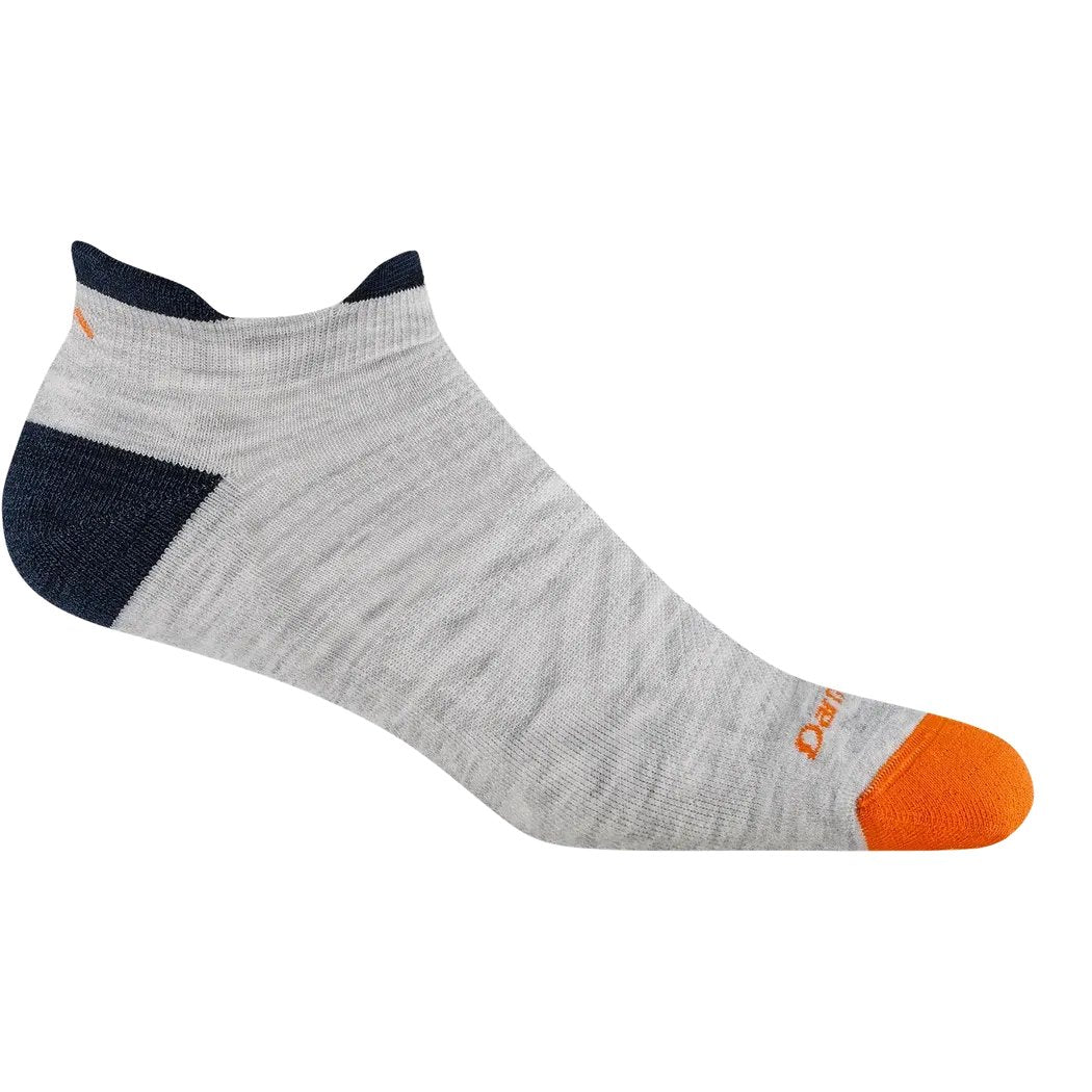 A side view of the Darn Tough Men's Run No Show Tab Ultra-Lightweight Running Sock in Ash with a white background.
