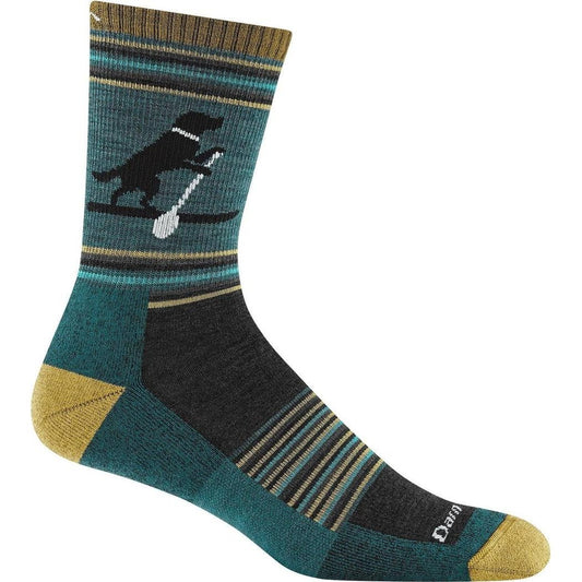 Side view of the Darn Tough Men's Willoughby Micro Crew Lightweight Hiking Sock in Dog Pond showing the dog paddle graphic against a white background.