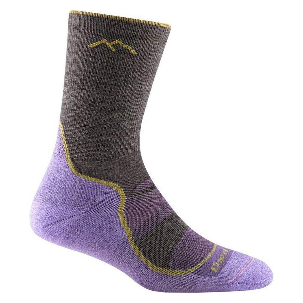 Side view of the Darn Tough Women's Light Hiker Micro Crew Lightweight with Cushion in Slate showing the cushioned footbed against a white background.
