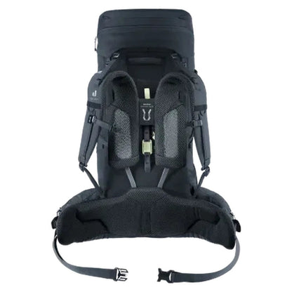 Back view of the Deuter Aircontact Core 50 + 10 backpack showing the padded back panel and waist belt against a white background.