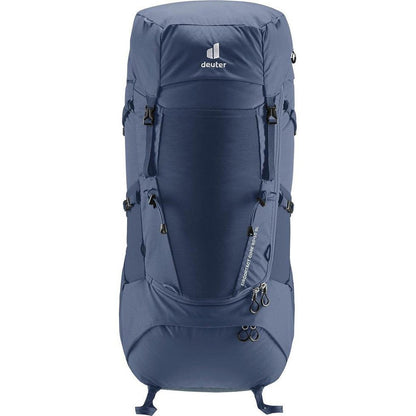 Back view of the Deuter Aircontact Core 60 + 10 SL in Ink Graphite showing the front pocket and straps against a white background.