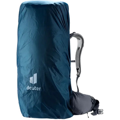 Side view of the Deuter Aircontact Core 60+10 in Black showing the shoulder strap and a white background.