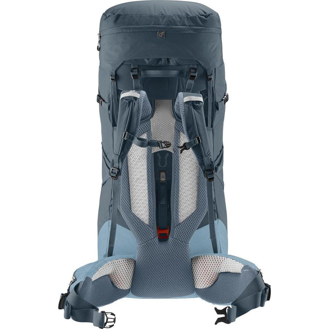 Back view of the Deuter Aircontact Core 65 + 10 backpack in Graphite Shale showing padded shoulder straps and a mesh back panel against a white background.