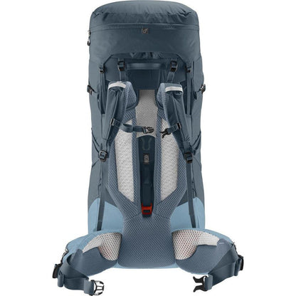 Back view of the Deuter Aircontact Core 65 + 10 backpack in Graphite Shale showing padded shoulder straps and a mesh back panel against a white background.