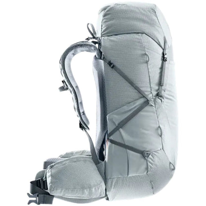 Side view of the Deuter Aircontact Ultra 40+5 in Tin Shale showing the padded shoulder straps and hip belt against a white background.