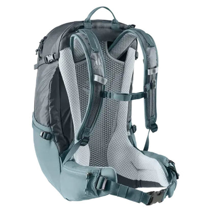 Back view of the Deuter Futura 25 SL backpack in Graphite Shale showing padded shoulder straps and a white background.