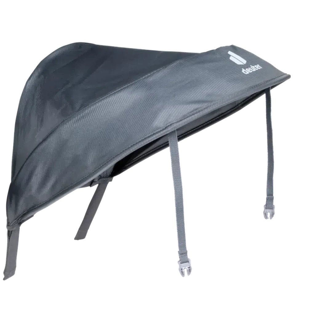 A charcoal Deuter KC Sun Roof backpack accessory with adjustable straps, photographed from a top-down angle against a white background.