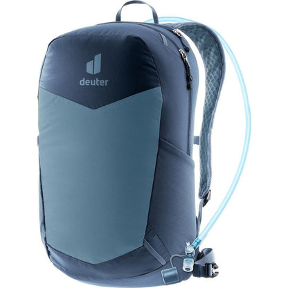 Side view of the Deuter Speed Lite 17 - Hydro backpack in Atlantic Ink showing the hydration tube and mesh back panel against a white background.