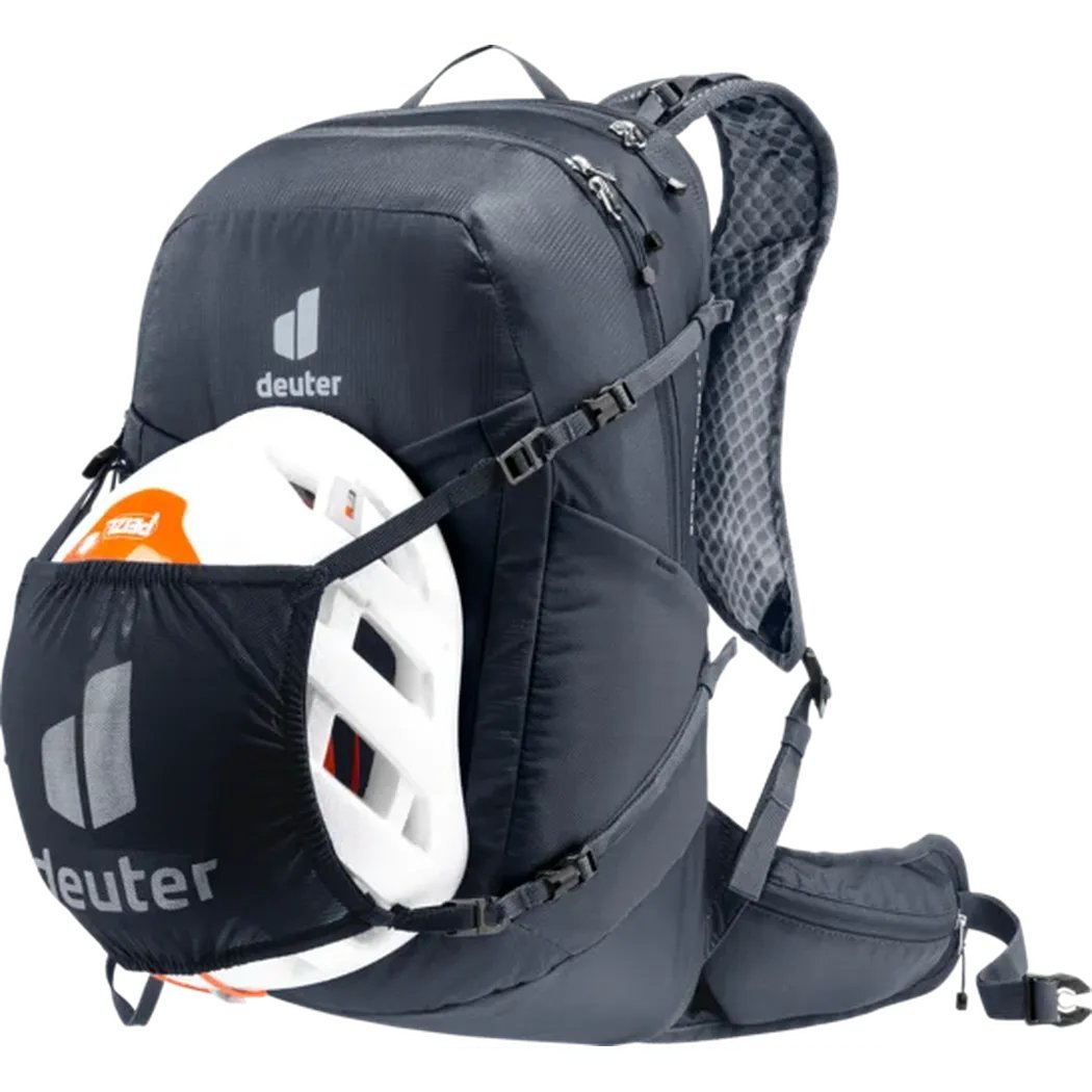 A black Deuter Speed Lite Pro 17 SL - Hydro backpack with a helmet pocket, shown from the front against a white background.