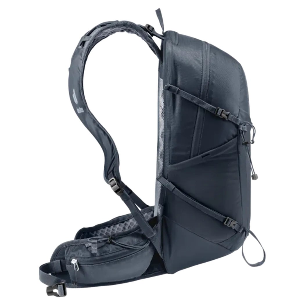 Side view of the Deuter Speed Lite Pro 17 SL - Hydro in Black showing the hydration pocket and shoulder straps against a white background.