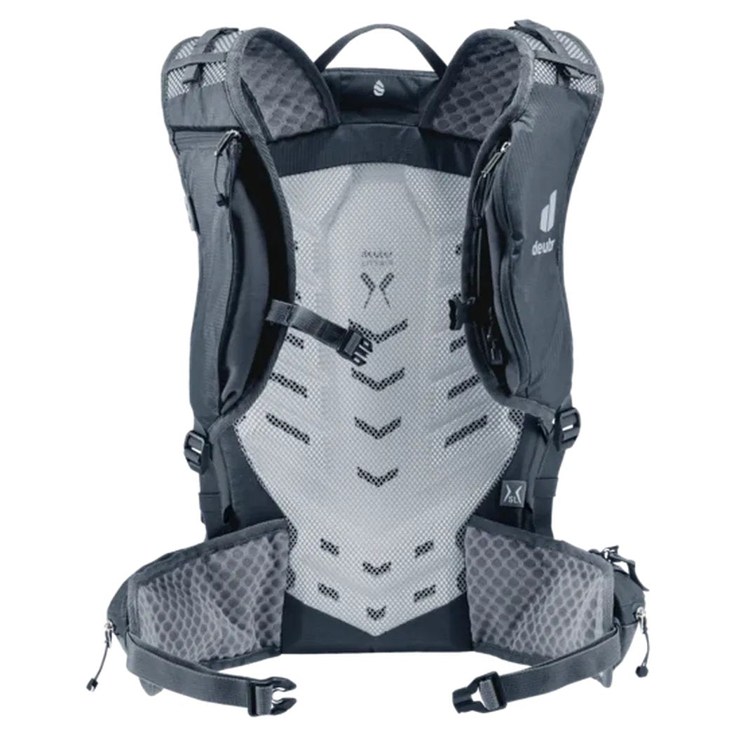 Back view of the Deuter Speed Lite Pro 17 SL - Hydro in Black showing the breathable mesh back panel and shoulder straps against a white background.