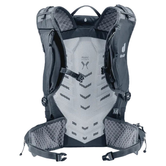 Back view of the Deuter Speed Lite Pro 17 SL - Hydro in Black showing the breathable mesh back panel and shoulder straps against a white background.