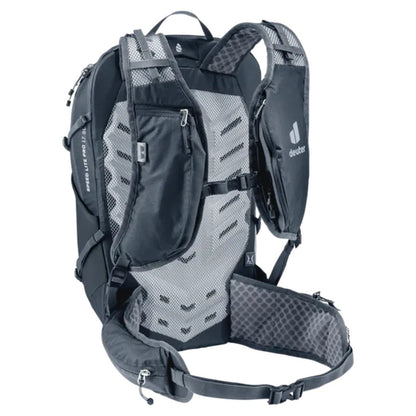 Back view of the Deuter Speed Lite Pro 17 SL - Hydro in Black showing the mesh back panel and hip belt against a white background.