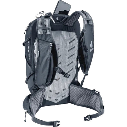 Back view of the Deuter Speed Lite Pro 17 SL - Hydro in Black showing the breathable mesh back panel and side pockets against a white background.