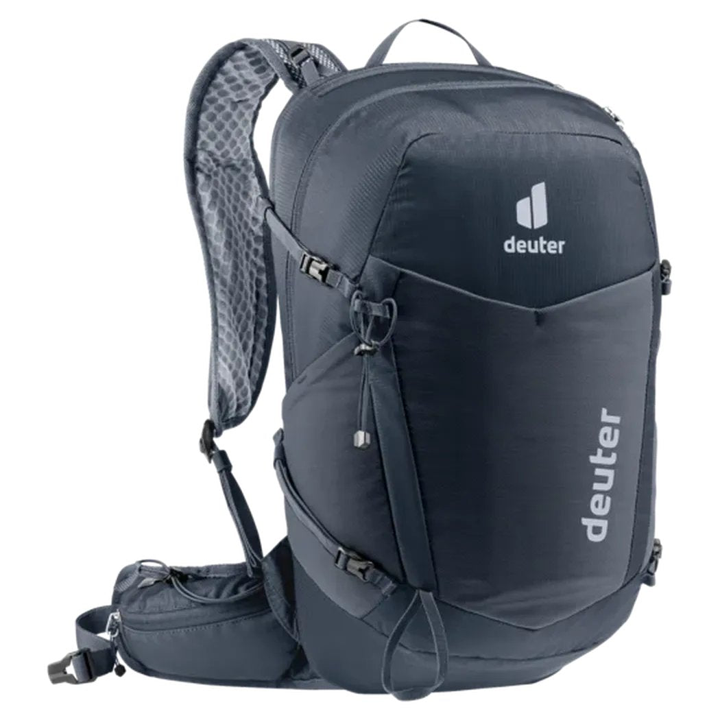 Side view of the Deuter Speed Lite Pro 17 SL - Hydro backpack in Black showing the hydration pocket and padded shoulder straps against a white background.