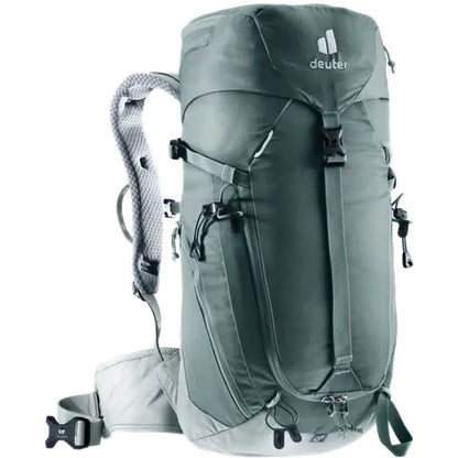 Side view of the Deuter Trail 16 SL backpack in Teal Tin showing the shoulder straps and front pockets against a white background.