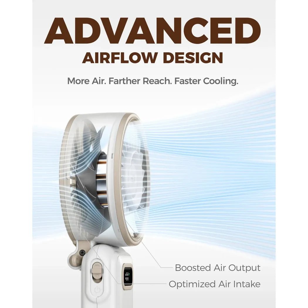 A black Diveblues Fanzy Handheld Fan with a side view showing airflow design and control buttons.