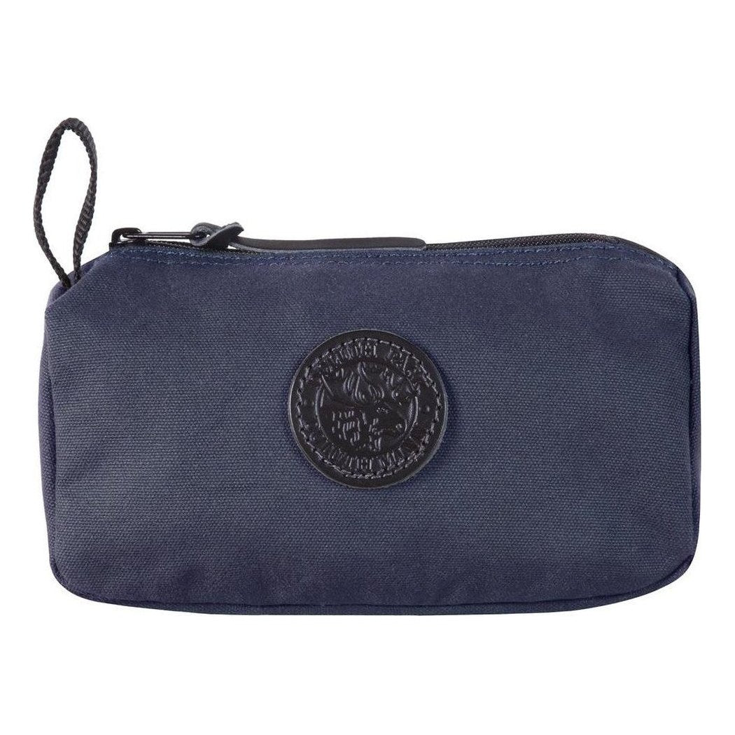 A front view of the Burgundy Duluth Pack Grab-N-Go Bag showing the circular logo and zipper pull against a white background.