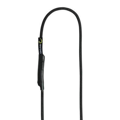 A black Edelrid Aramid Cord Sling 6mm with a black plastic buckle and yellow logo tag, shown against a white background.