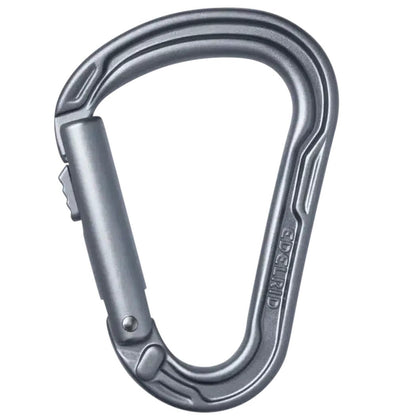 Side view of the Edelrid HMS Strike Slider II carabiner in Slate showing the locking mechanism and brand name on the side against a white background.