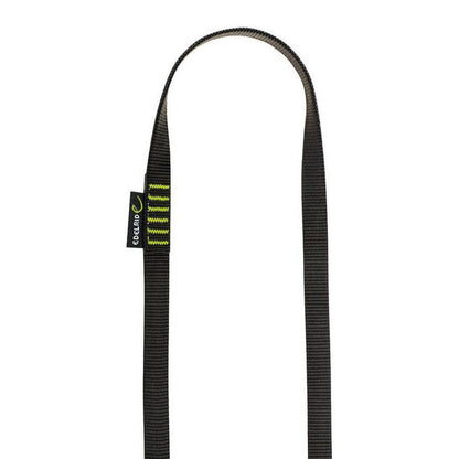 A side view of the Edelrid Tubular Sling 16mm in Slate/Icemint showing the webbing and a tag against a white background.