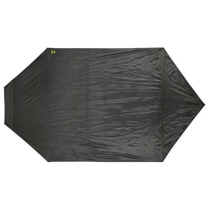 Black Eureka Footprint Space Camp 6 tent footprint laid flat against a white background.