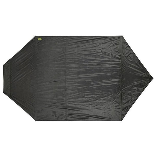 Black Eureka Footprint Space Camp 6 tent footprint laid flat against a white background.