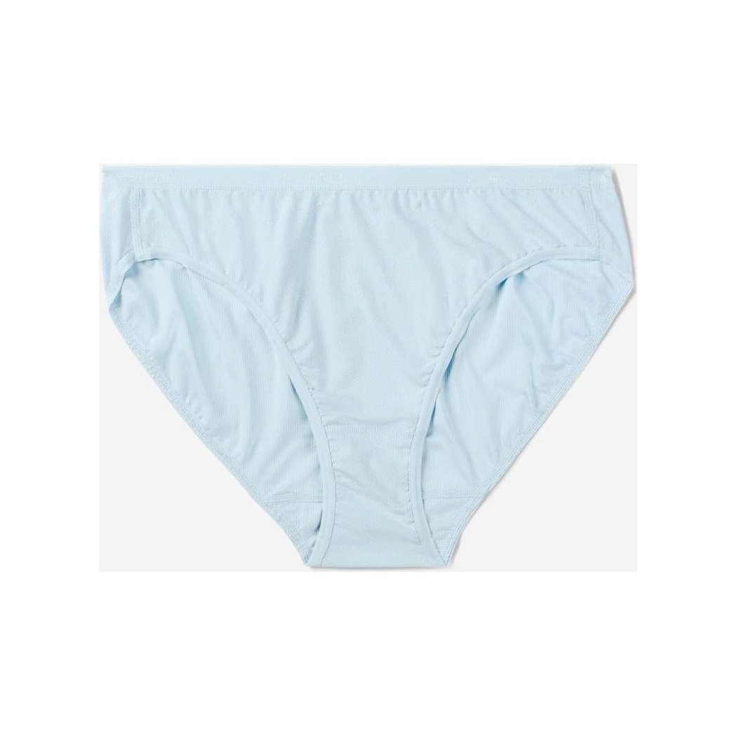 Light blue Exofficio Women's Give-N-Go 2.0 Bikini Brief shown from front against white background.