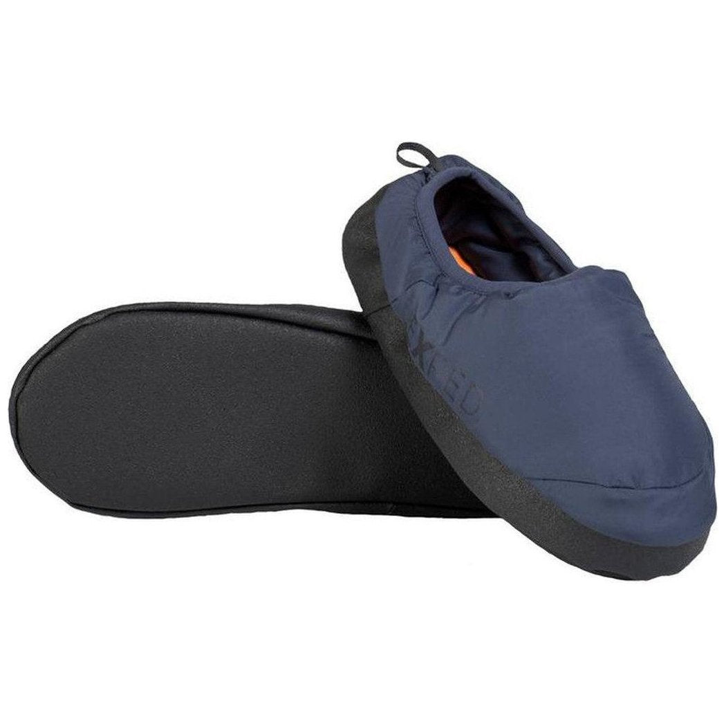 A side view of the Burgundy Exped Camp Slipper showing the black sole against a white background.