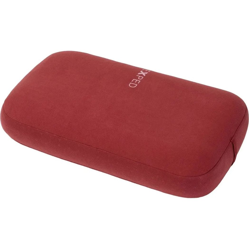 Side view of the burgundy Exped MegaPillow against a white background.